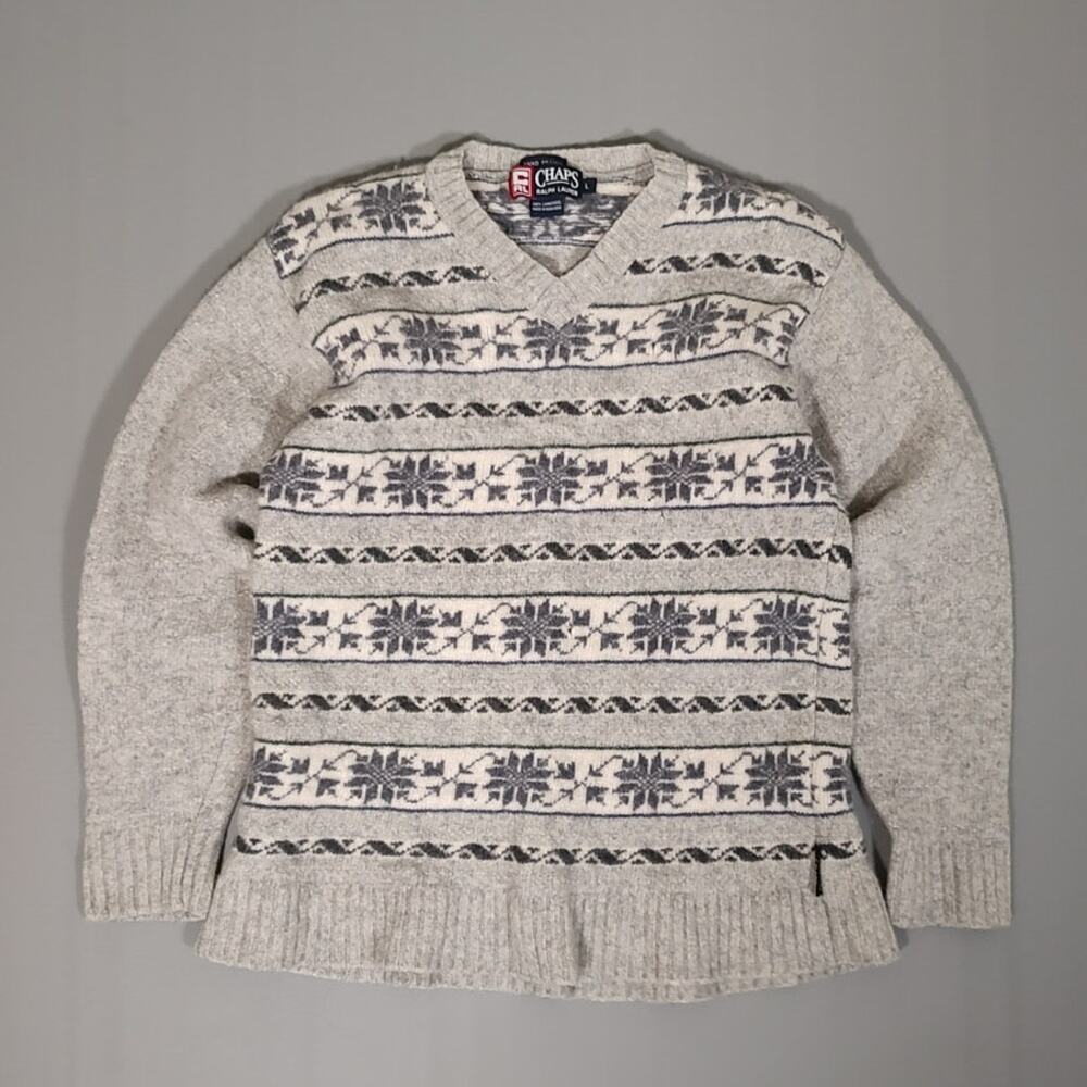 VTG Chaps Ralph Lauren Lambswool hand framed snowflake casual knit sweater wms S